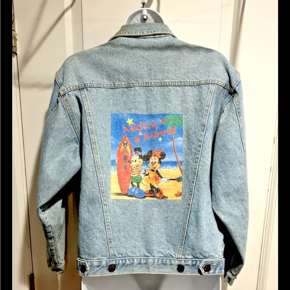 Vintage 1980's Disney Mickey & Minnie Mouse Beach Denim Jean Jacket Girls sz XL